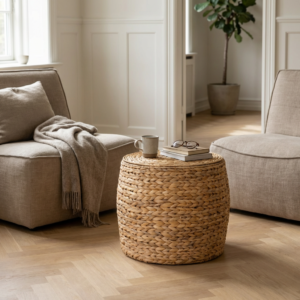 Rundt sidebord med opbevaring